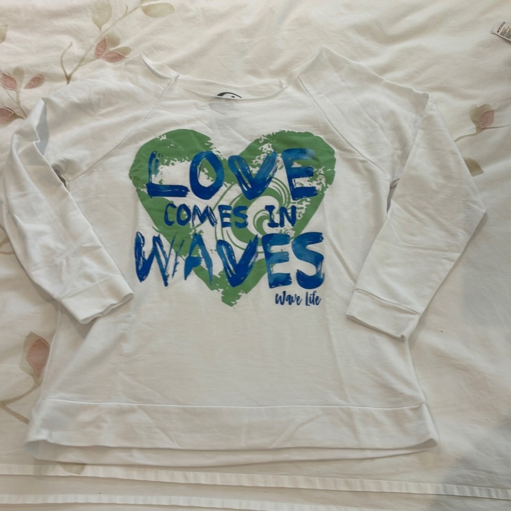 WAVE LIFE WOMEN Y2K SMALL WHITE BLUE SWEAT SHIRT 100% cotton sweater sporty